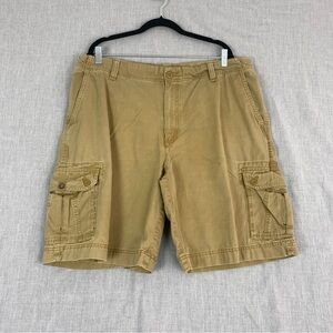 GH Bass Cargo Shorts Men Size 40 Cotton Tan Heavy Denim Button Pockets
